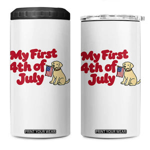 My First 4th of July Cute Golden Retriever Puppy Dog 4 in 1 Can Cooler Tumbler American Flag Independence Holiday Milestone