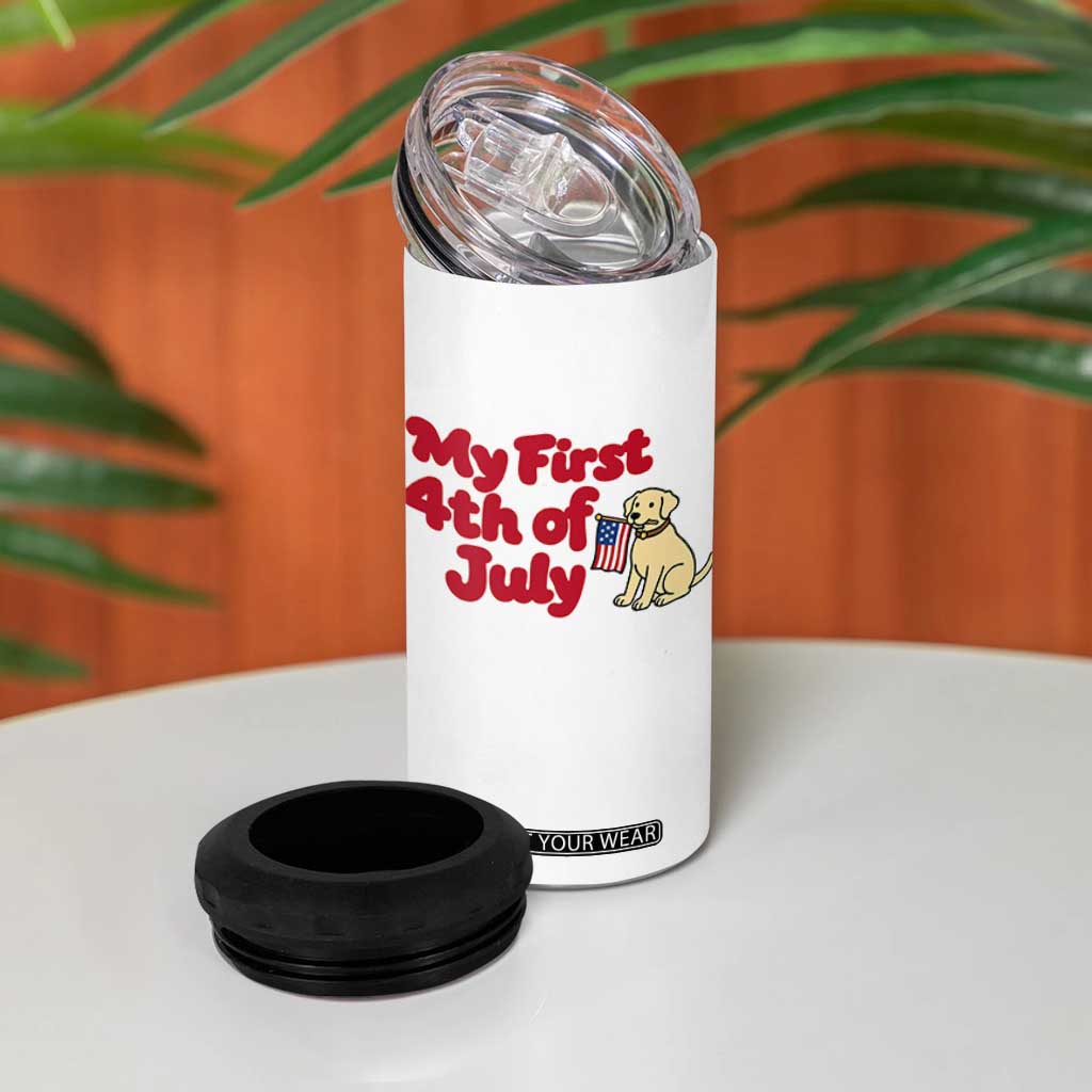 My First 4th of July Cute Golden Retriever Puppy Dog 4 in 1 Can Cooler Tumbler American Flag Independence Holiday Milestone