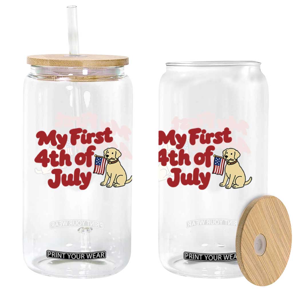 My First 4th of July Cute Golden Retriever Puppy Dog Glass Can American Flag Independence Holiday Milestone