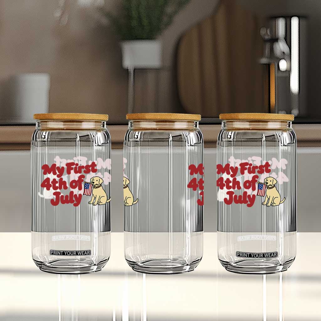 My First 4th of July Cute Golden Retriever Puppy Dog Glass Can American Flag Independence Holiday Milestone