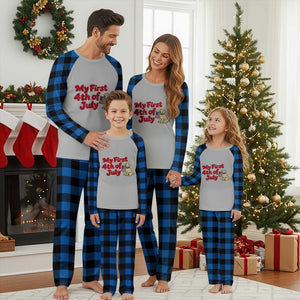 My First 4th of July Cute Golden Retriever Puppy Dog Plaid Pajama Set American Flag Independence Holiday Milestone