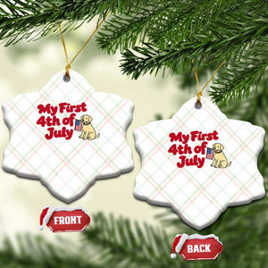 My First 4th of July Cute Golden Retriever Puppy Dog Ceramic Ornament American Flag Independence Holiday Milestone