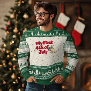 My First 4th of July Cute Golden Retriever Puppy Dog Ugly Christmas Sweater American Flag Independence Holiday Milestone