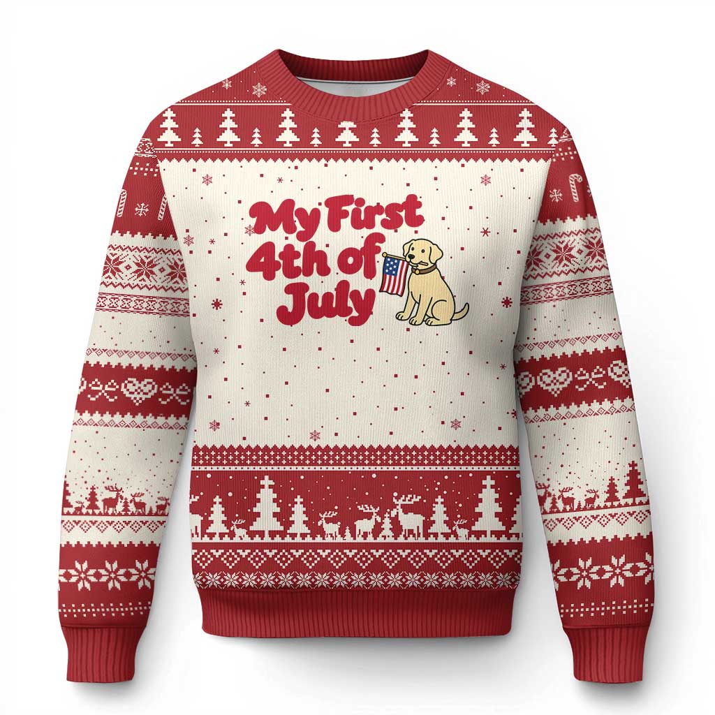 My First 4th of July Cute Golden Retriever Puppy Dog Ugly Christmas Sweater American Flag Independence Holiday Milestone TS02 Beige Red Print Your Wear