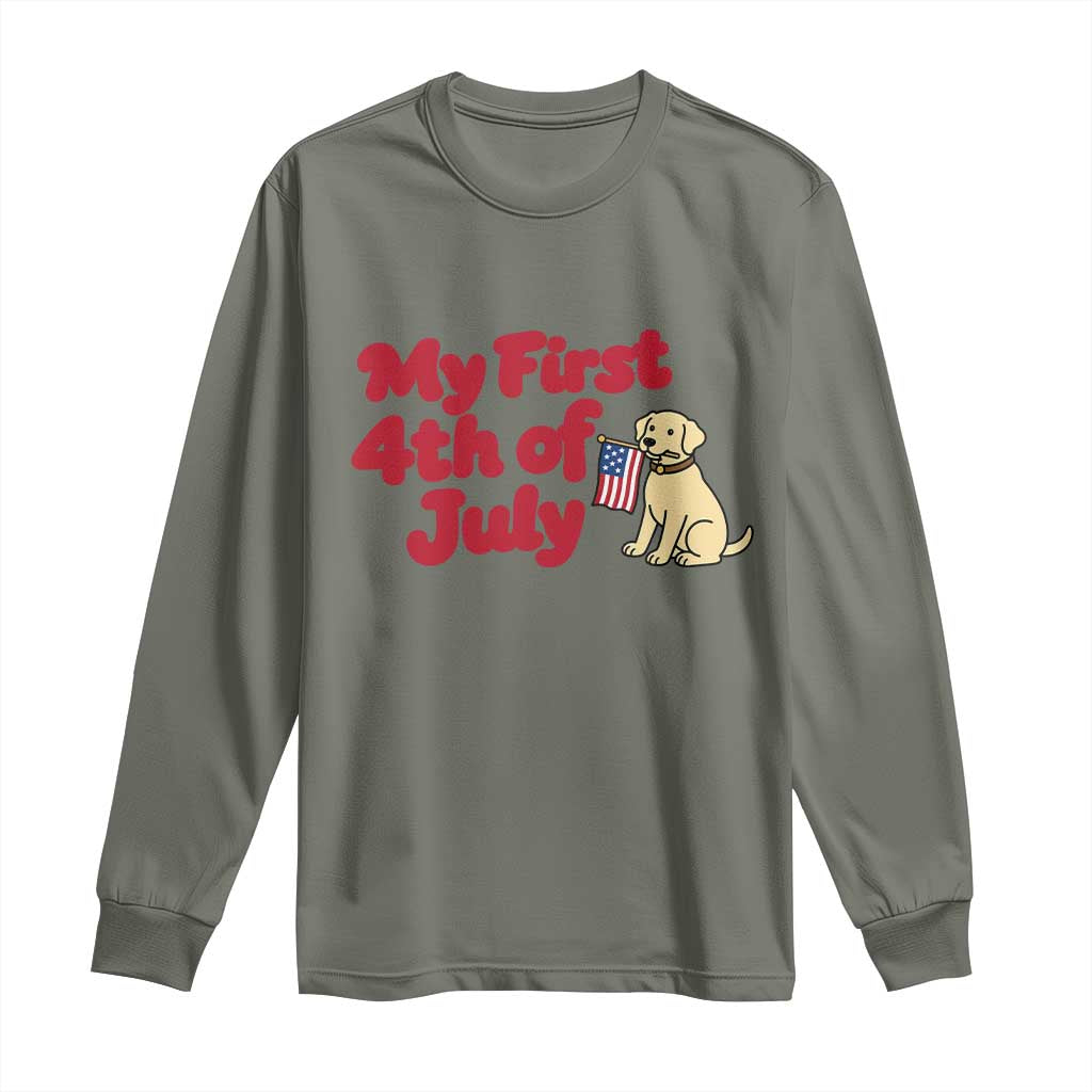 My First 4th of July Cute Golden Retriever Puppy Dog Long Sleeve Shirt American Flag Independence Holiday Milestone