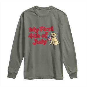 My First 4th of July Cute Golden Retriever Puppy Dog Long Sleeve Shirt American Flag Independence Holiday Milestone