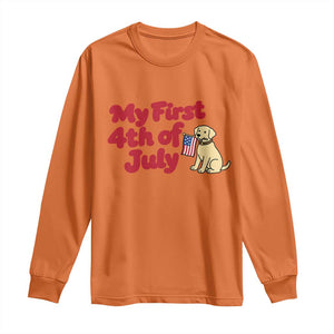 My First 4th of July Cute Golden Retriever Puppy Dog Long Sleeve Shirt American Flag Independence Holiday Milestone