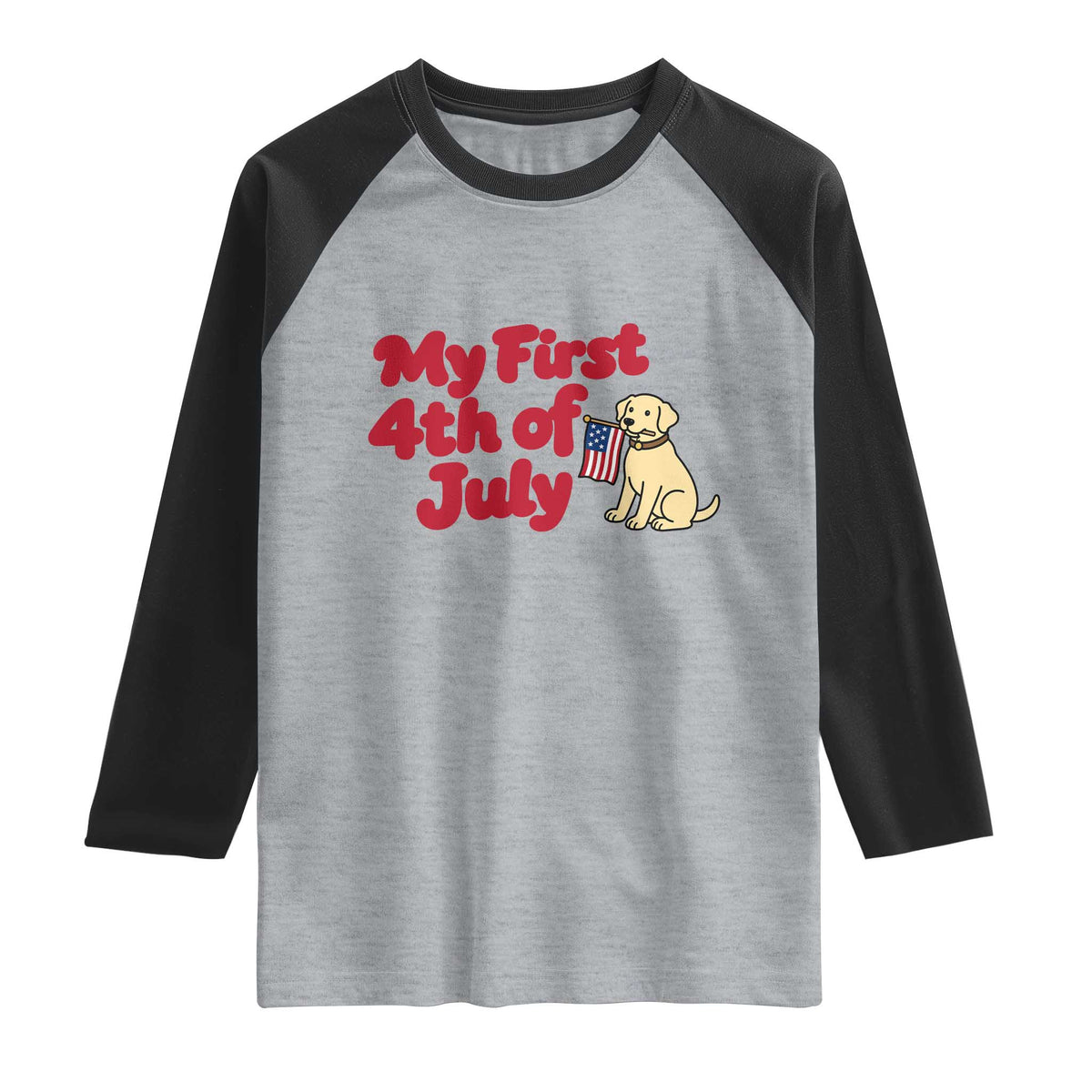My First 4th of July Cute Golden Retriever Puppy Dog Raglan Shirt American Flag Independence Holiday Milestone