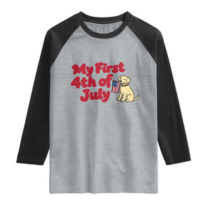 My First 4th of July Cute Golden Retriever Puppy Dog Raglan Shirt American Flag Independence Holiday Milestone