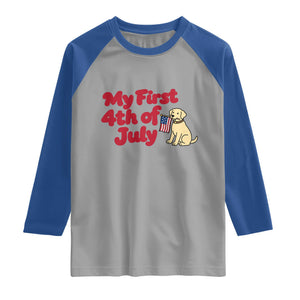 My First 4th of July Cute Golden Retriever Puppy Dog Raglan Shirt American Flag Independence Holiday Milestone