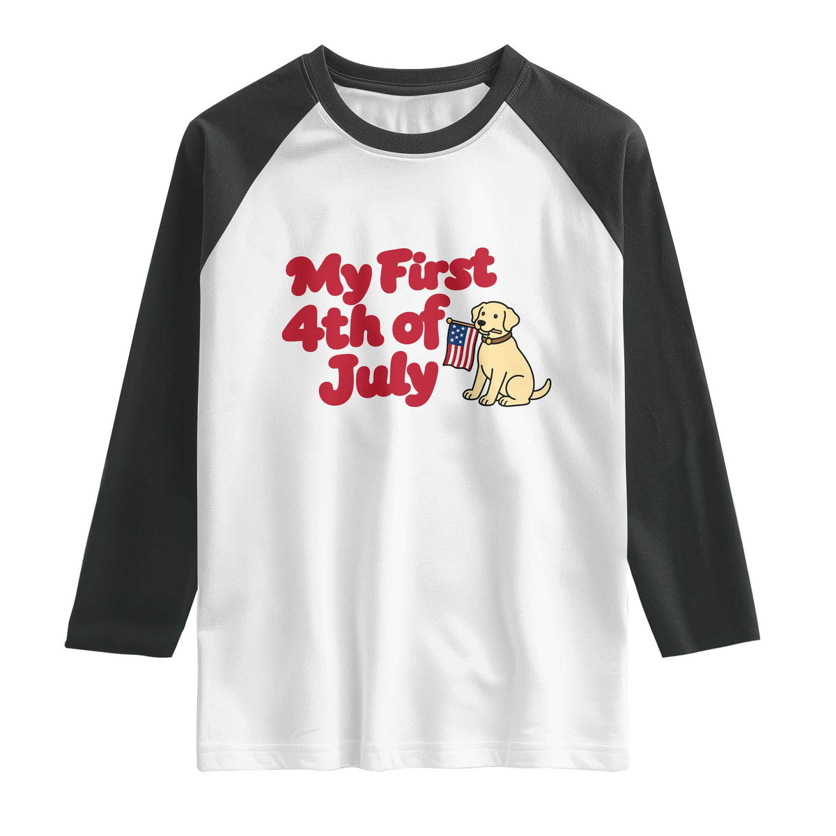 My First 4th of July Cute Golden Retriever Puppy Dog Raglan Shirt American Flag Independence Holiday Milestone