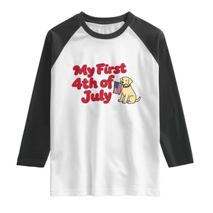 My First 4th of July Cute Golden Retriever Puppy Dog Raglan Shirt American Flag Independence Holiday Milestone