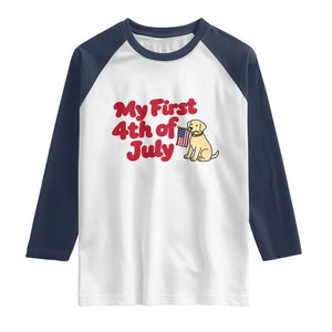 My First 4th of July Cute Golden Retriever Puppy Dog Raglan Shirt American Flag Independence Holiday Milestone