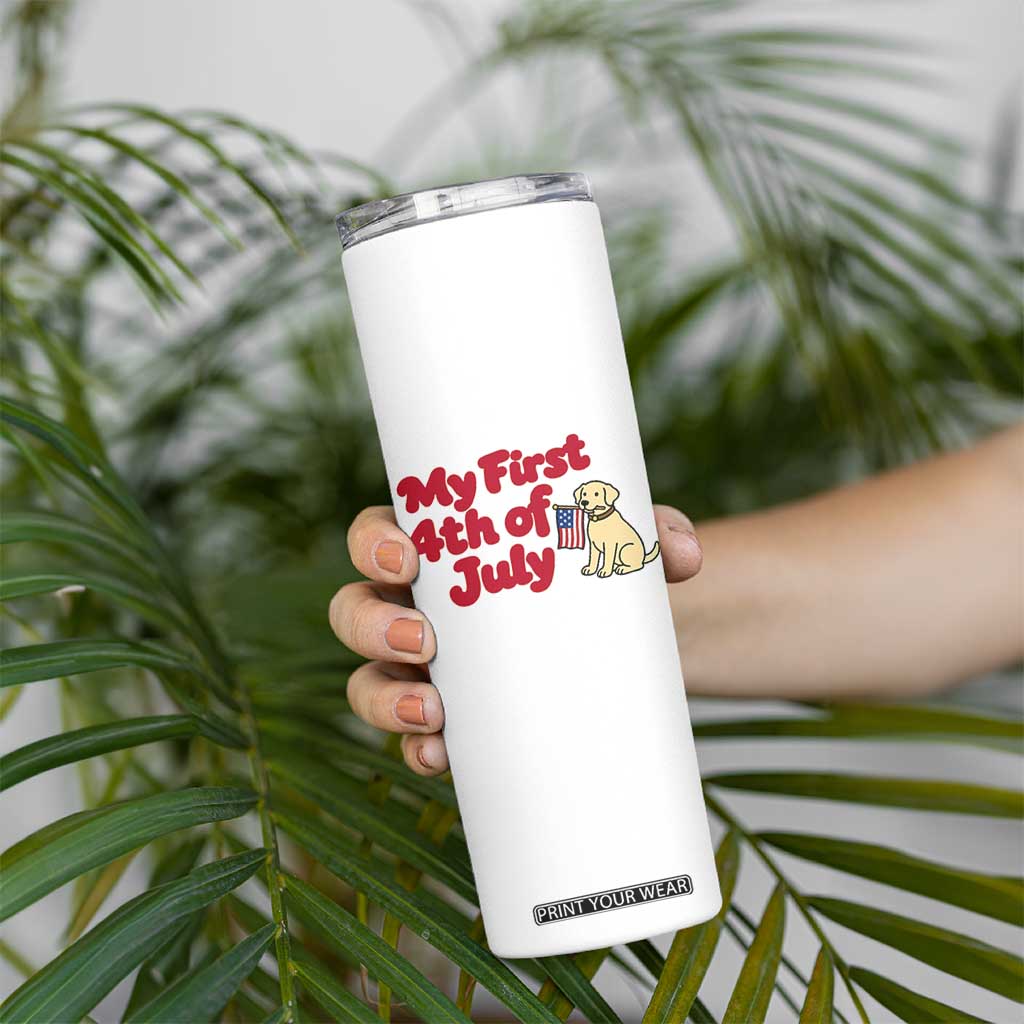My First 4th of July Cute Golden Retriever Puppy Dog Skinny Tumbler American Flag Independence Holiday Milestone