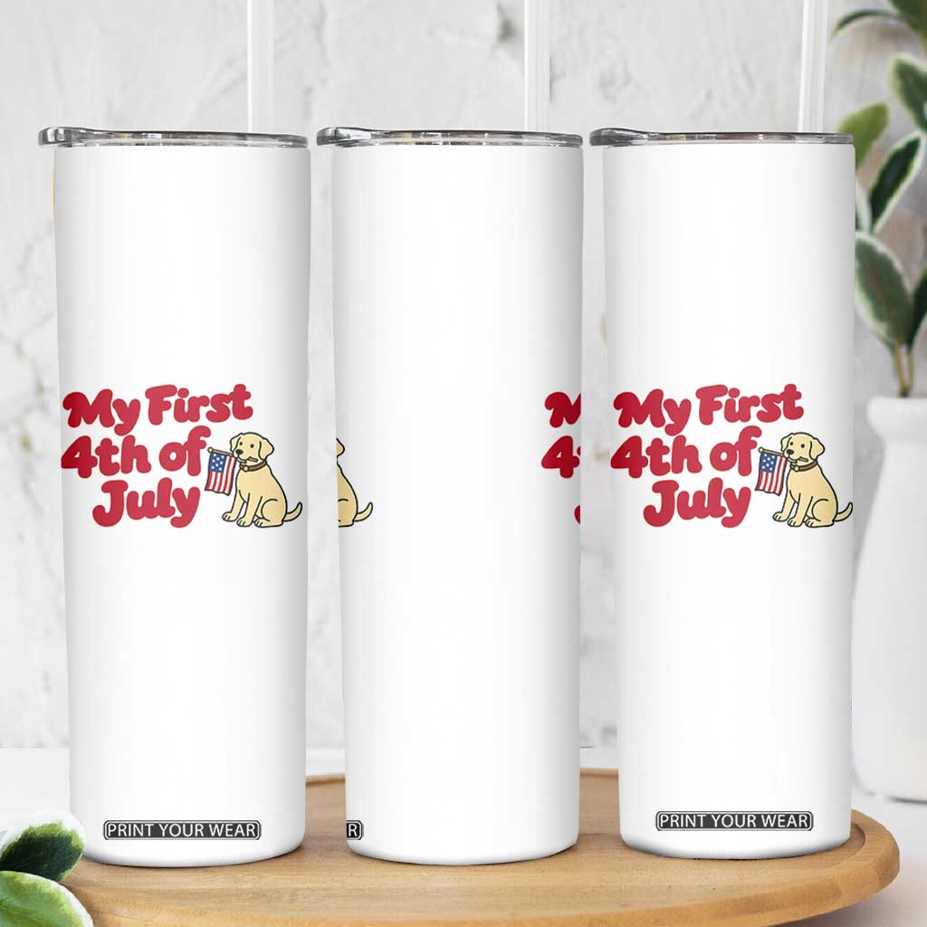 My First 4th of July Cute Golden Retriever Puppy Dog Skinny Tumbler American Flag Independence Holiday Milestone