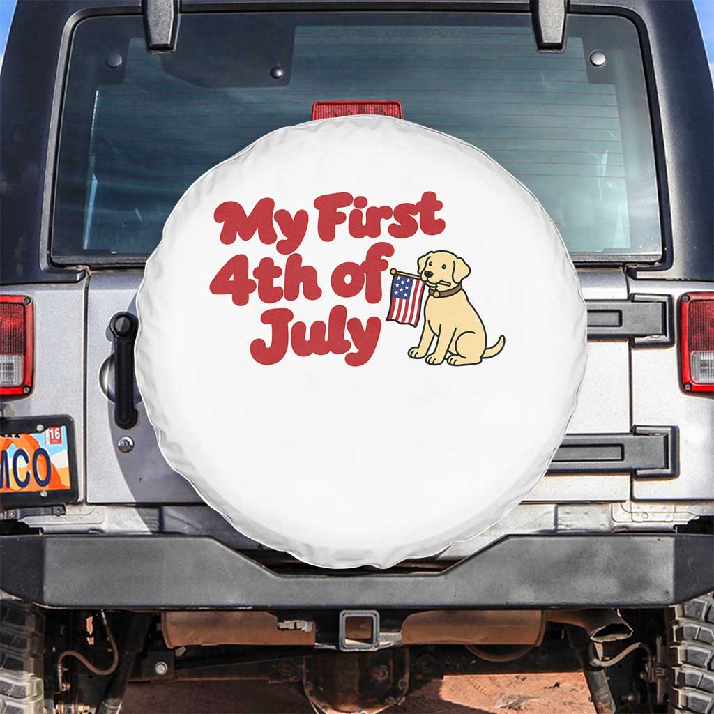 My First 4th of July Cute Golden Retriever Puppy Dog Spare Tire Cover American Flag Independence Holiday Milestone TS02 No hole White Print Your Wear
