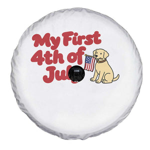 My First 4th of July Cute Golden Retriever Puppy Dog Spare Tire Cover American Flag Independence Holiday Milestone