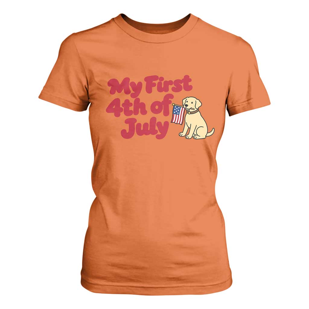 My First 4th of July Cute Golden Retriever Puppy Dog T Shirt For Women American Flag Independence Holiday Milestone
