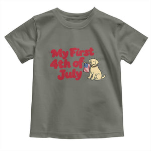 My First 4th of July Cute Golden Retriever Puppy Dog Toddler T Shirt American Flag Independence Holiday Milestone