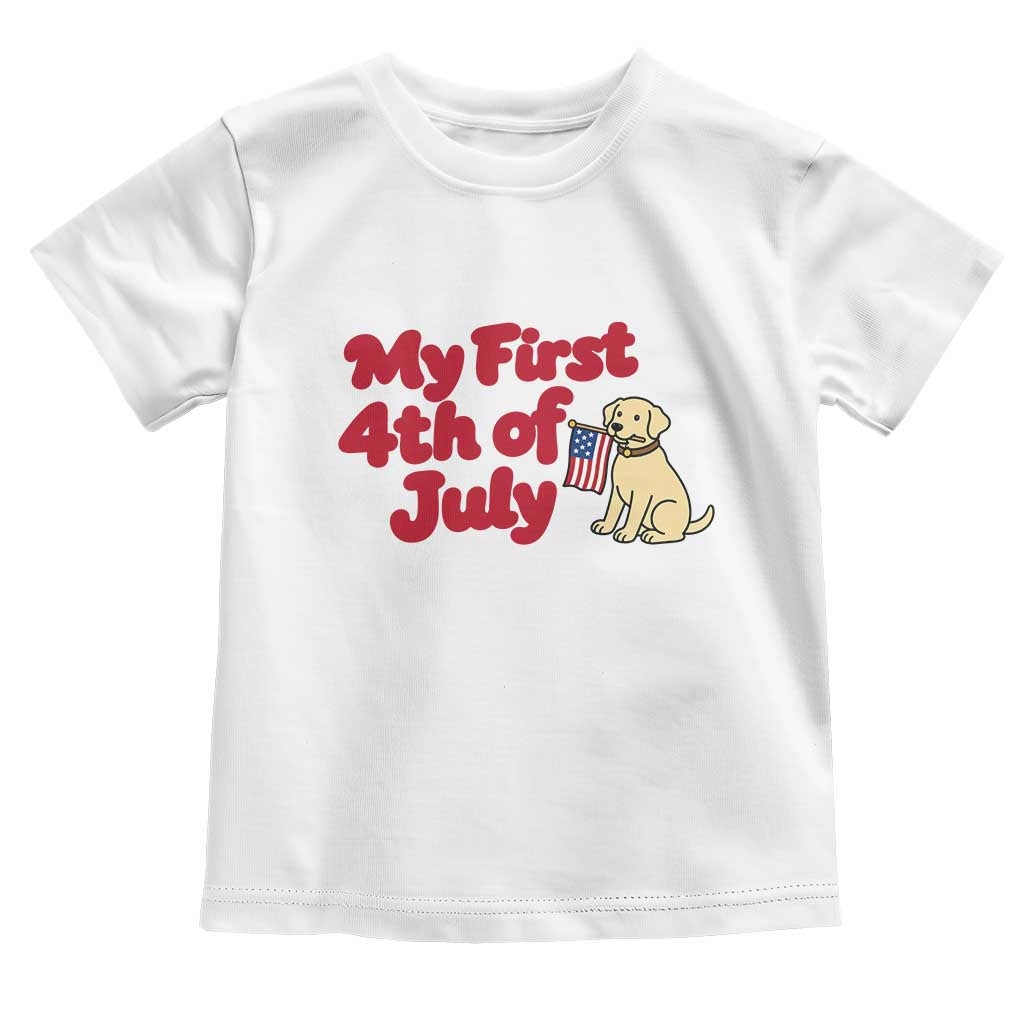 My First 4th of July Cute Golden Retriever Puppy Dog Toddler T Shirt American Flag Independence Holiday Milestone TS02 White Print Your Wear