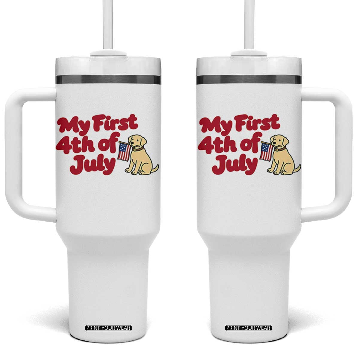 My First 4th of July Cute Golden Retriever Puppy Dog Tumbler With Handle American Flag Independence Holiday Milestone