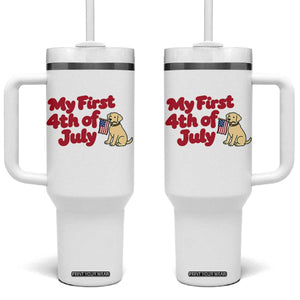 My First 4th of July Cute Golden Retriever Puppy Dog Tumbler With Handle American Flag Independence Holiday Milestone