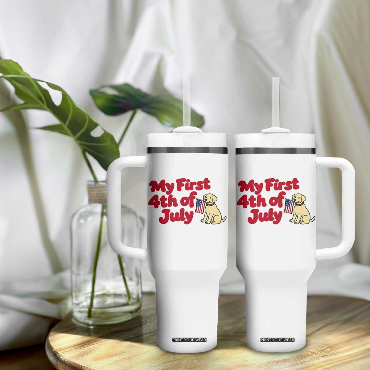 My First 4th of July Cute Golden Retriever Puppy Dog Tumbler With Handle American Flag Independence Holiday Milestone