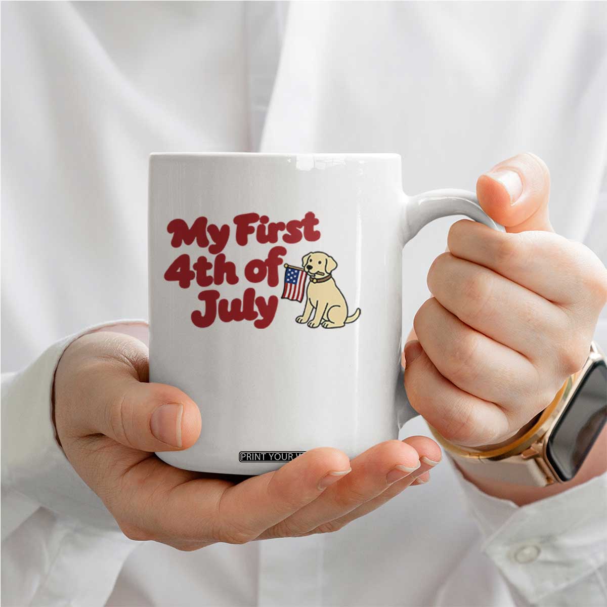 My First 4th of July Cute Golden Retriever Puppy Dog Coffee Mug American Flag Independence Holiday Milestone