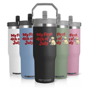 My First 4th of July Cute Golden Retriever Puppy Dog Flip Straw Tumbler American Flag Independence Holiday Milestone