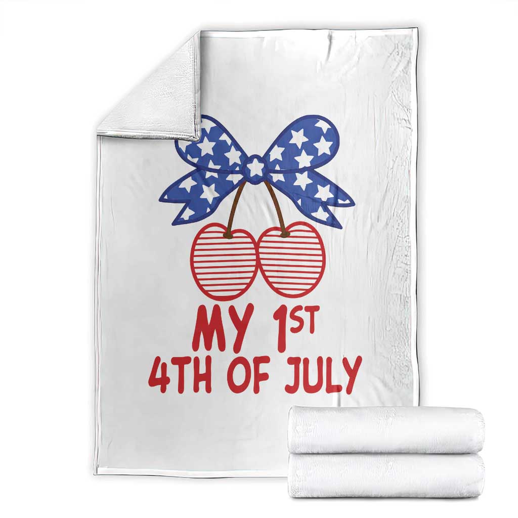 My 1st 4th of July Coquette Bow Striped Cherries Throw Blanket Preppy Patriotic Baby Girl Independence Holiday