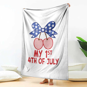 My 1st 4th of July Coquette Bow Striped Cherries Throw Blanket Preppy Patriotic Baby Girl Independence Holiday