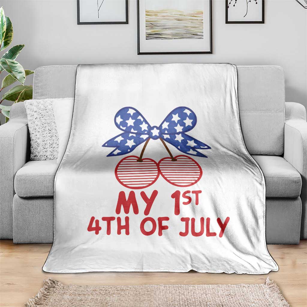 My 1st 4th of July Coquette Bow Striped Cherries Throw Blanket Preppy Patriotic Baby Girl Independence Holiday