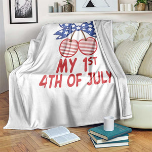 My 1st 4th of July Coquette Bow Striped Cherries Throw Blanket Preppy Patriotic Baby Girl Independence Holiday