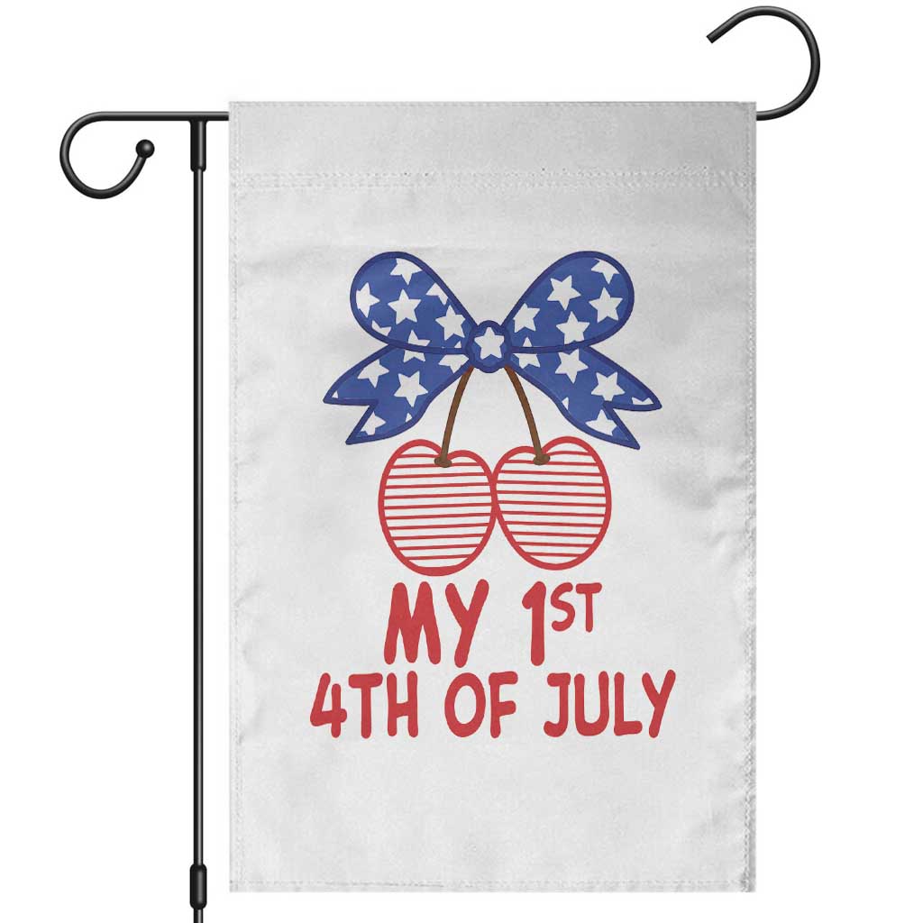 My 1st 4th of July Coquette Bow Striped Cherries Garden Flag Preppy Patriotic Baby Girl Independence Holiday