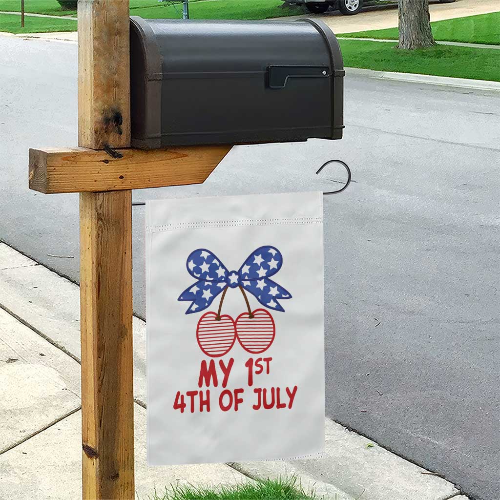 My 1st 4th of July Coquette Bow Striped Cherries Garden Flag Preppy Patriotic Baby Girl Independence Holiday