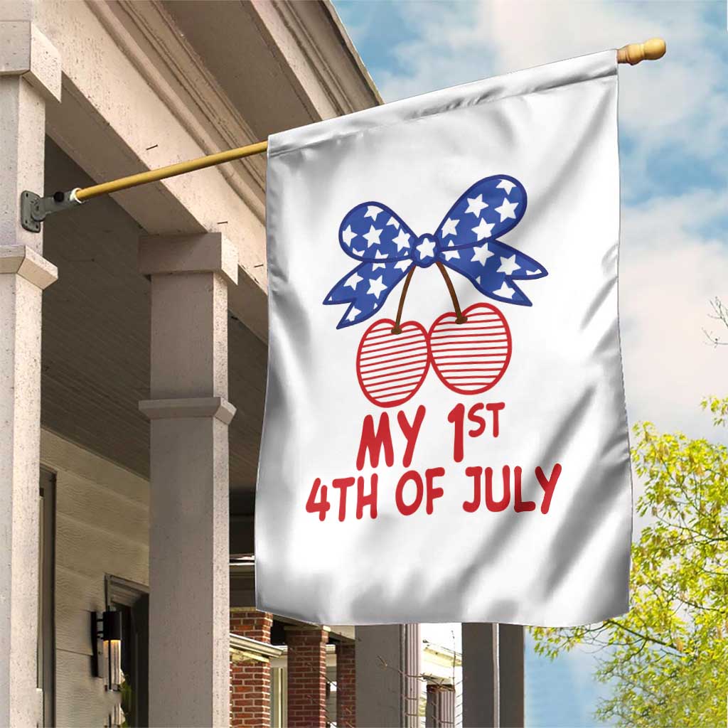My 1st 4th of July Coquette Bow Striped Cherries Garden Flag Preppy Patriotic Baby Girl Independence Holiday
