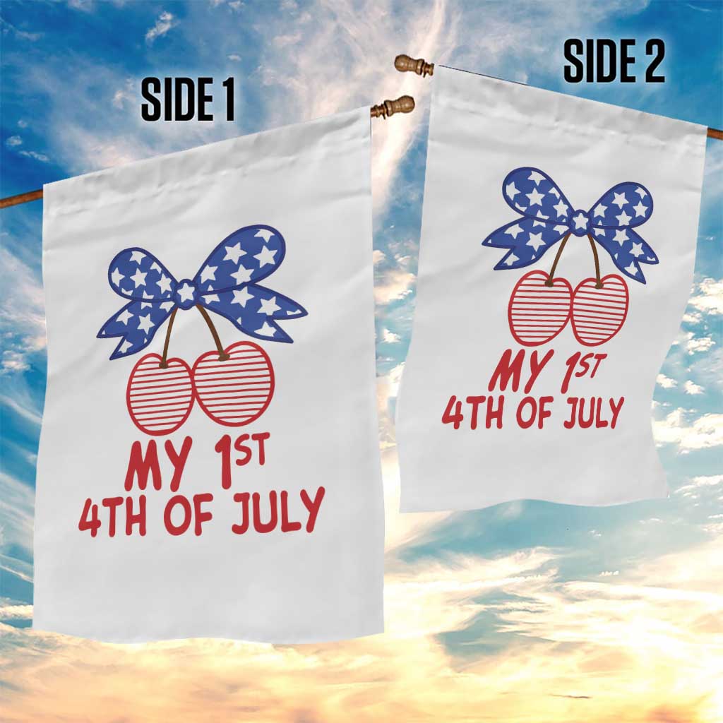 My 1st 4th of July Coquette Bow Striped Cherries Garden Flag Preppy Patriotic Baby Girl Independence Holiday