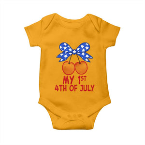 My 1st 4th of July Coquette Bow Striped Cherries Baby Onesie Preppy Patriotic Baby Girl Independence Holiday
