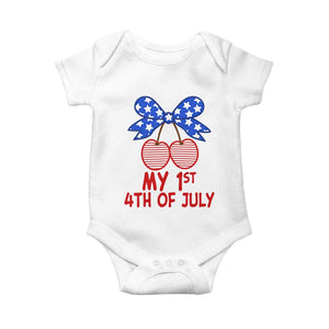 My 1st 4th of July Coquette Bow Striped Cherries Baby Onesie Preppy Patriotic Baby Girl Independence Holiday