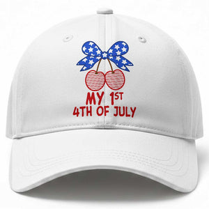 My 1st 4th of July Coquette Bow Striped Cherries Baseball Cap Preppy Patriotic Baby Girl Independence Holiday