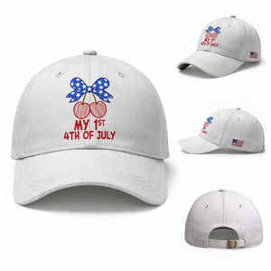 My 1st 4th of July Coquette Bow Striped Cherries Baseball Cap Preppy Patriotic Baby Girl Independence Holiday