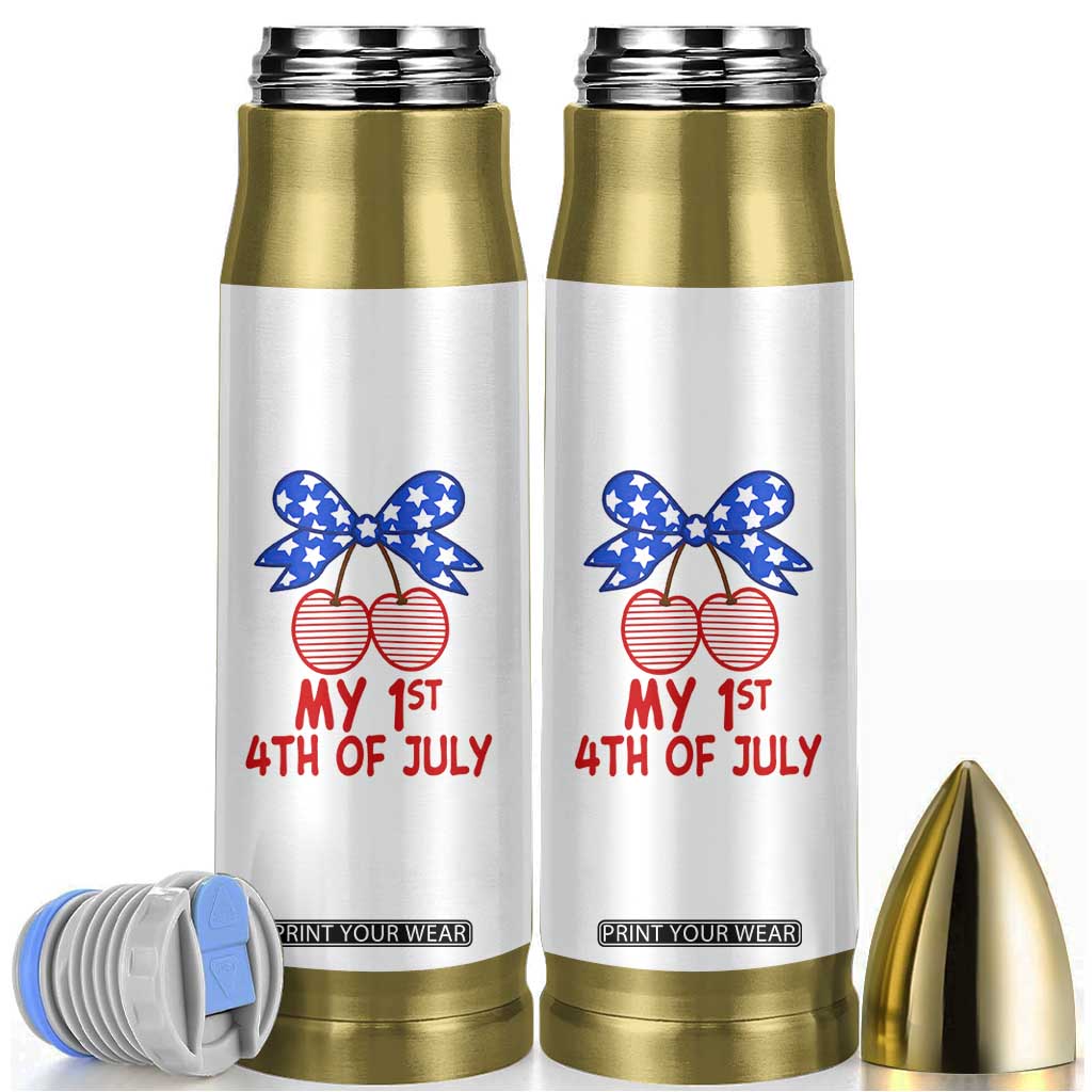 My 1st 4th of July Coquette Bow Striped Cherries Bullet Tumbler Preppy Patriotic Baby Girl Independence Holiday