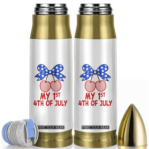 My 1st 4th of July Coquette Bow Striped Cherries Bullet Tumbler Preppy Patriotic Baby Girl Independence Holiday