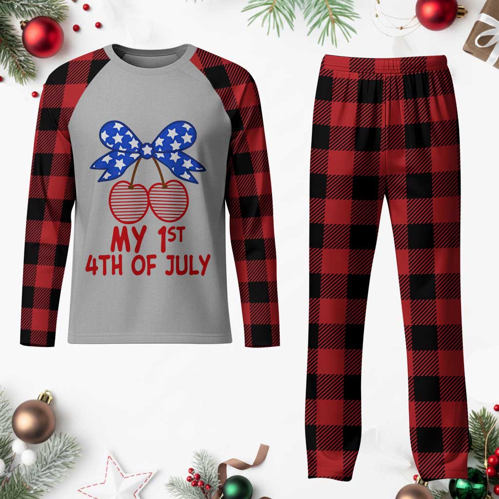 My 1st 4th of July Coquette Bow Striped Cherries Plaid Pajama Set Preppy Patriotic Baby Girl Independence Holiday