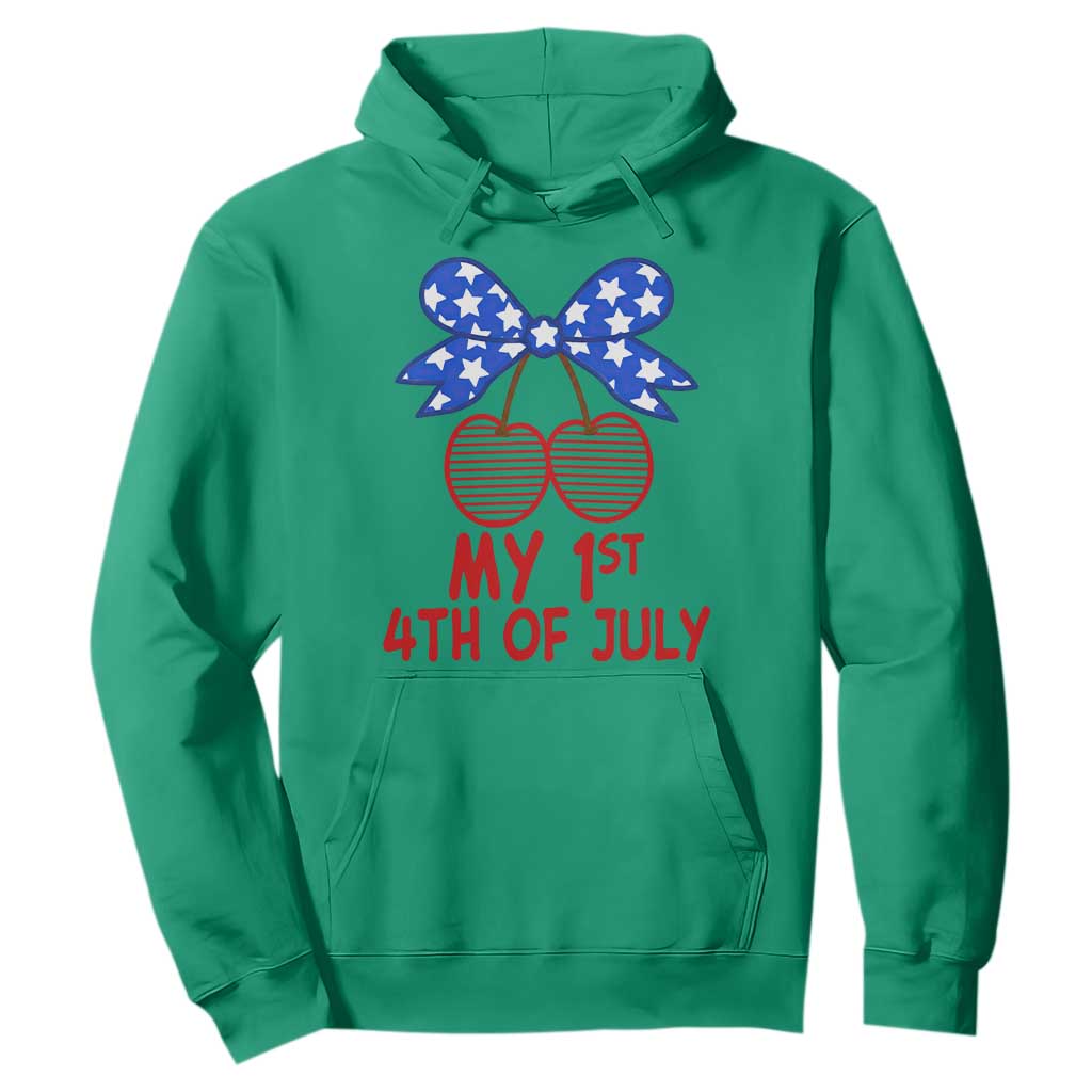 My 1st 4th of July Coquette Bow Striped Cherries Hoodie Preppy Patriotic Baby Girl Independence Holiday