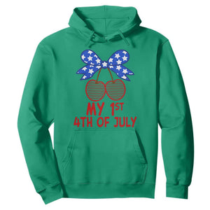 My 1st 4th of July Coquette Bow Striped Cherries Hoodie Preppy Patriotic Baby Girl Independence Holiday