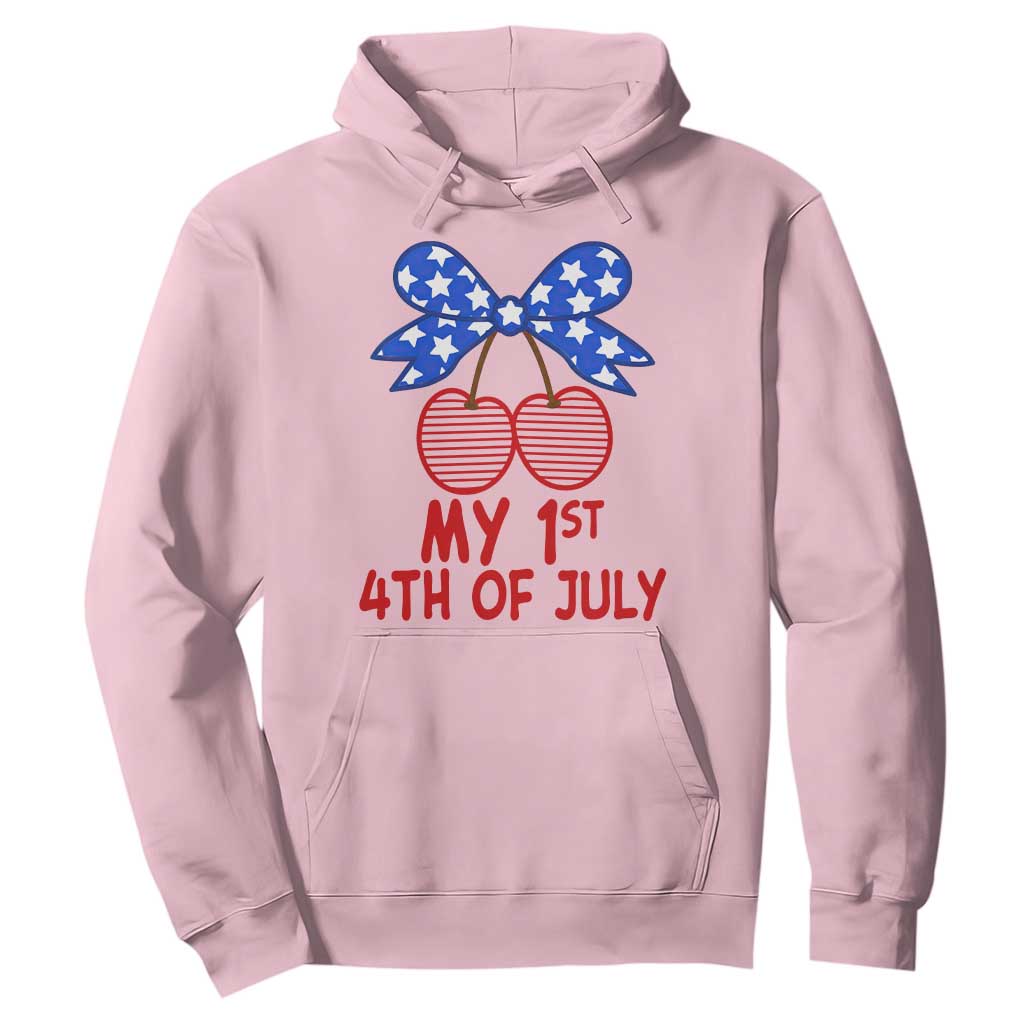 My 1st 4th of July Coquette Bow Striped Cherries Hoodie Preppy Patriotic Baby Girl Independence Holiday