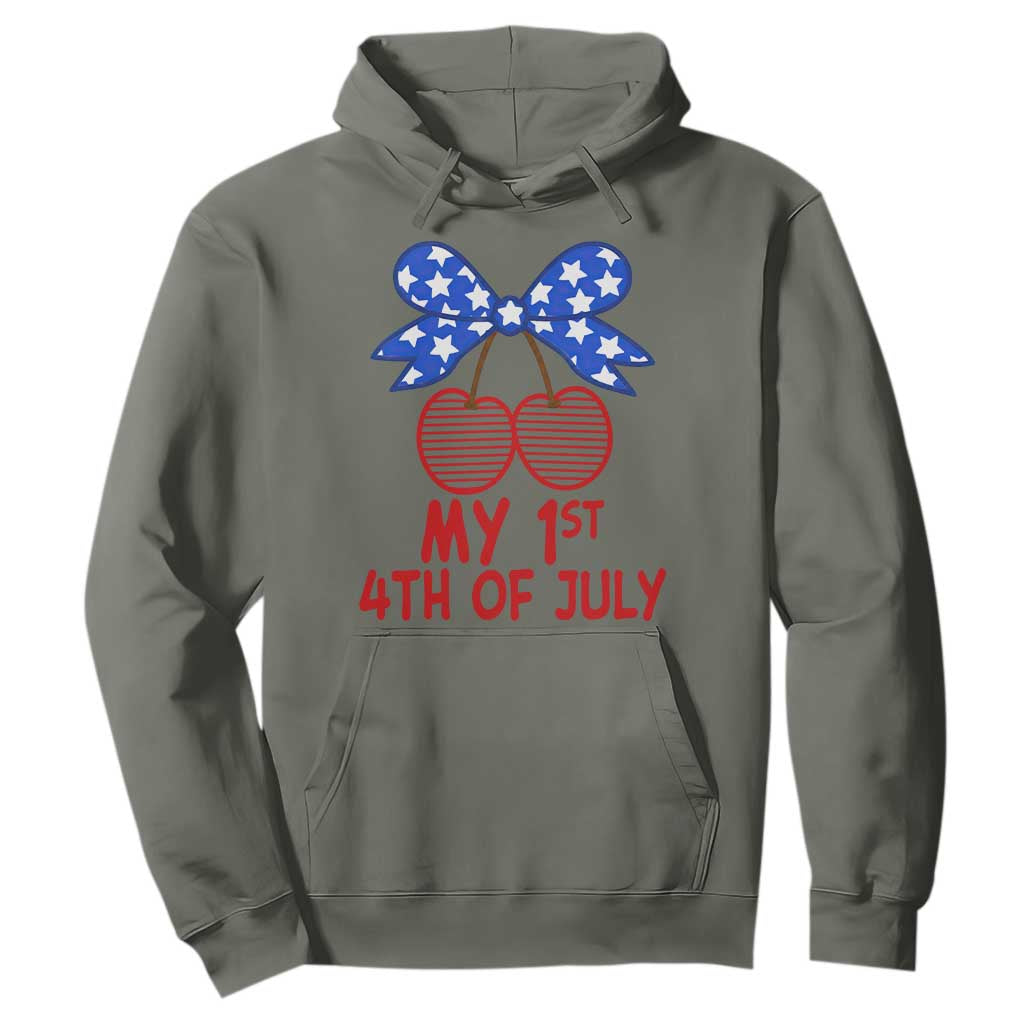 My 1st 4th of July Coquette Bow Striped Cherries Hoodie Preppy Patriotic Baby Girl Independence Holiday