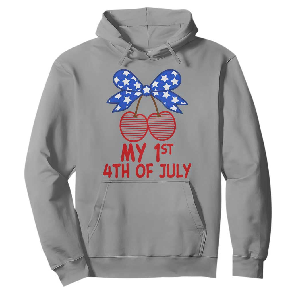 My 1st 4th of July Coquette Bow Striped Cherries Hoodie Preppy Patriotic Baby Girl Independence Holiday
