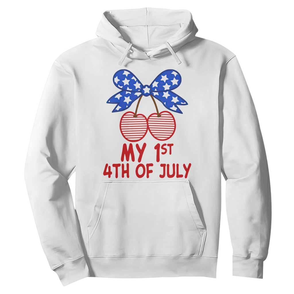 My 1st 4th of July Coquette Bow Striped Cherries Hoodie Preppy Patriotic Baby Girl Independence Holiday